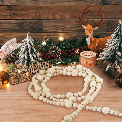 2PCS Wood Beads Garland Christmas, 14.4Feet Wooden Bead Garland for Christmas Tree Decoration, Round Wooden Beads Farmhouse Boho Ornaments for Wall Hanging Home Decor