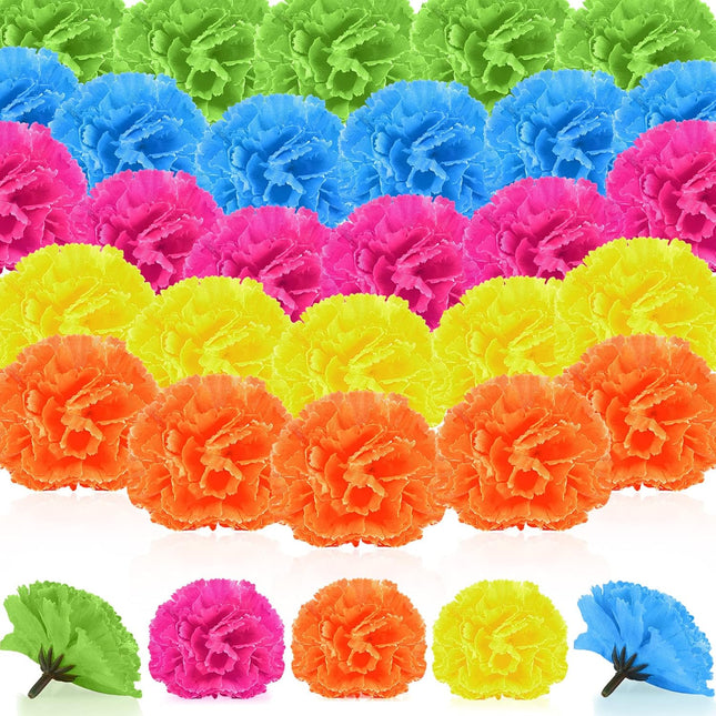 Syhood 50 Pcs Marigold Flower Heads Bulk Mexican Party Decorations Fiesta Supplies Day of The Dead Artificial Flowers with Stems DIY Marigold Garland(Mixed Colors,2.4 Inch)