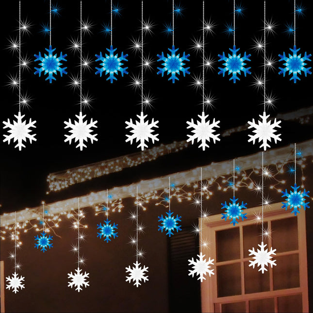 141" 155LED Twinkleb Snowflake Light, LED Snowflake Christmas Lights Indoor or Outdoor Décor for Home, Garden, Lawn (Blue and White)