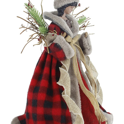 Windy Hill Collection 14" Red Checkered Burlap Angel African American Ethnic Christmas Tree Topper or Table Top 514220