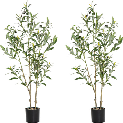 Artificial Olive Tree 3.2ft Tall with Natural Wood Trunk and Lifelike Fruits,Artificial Tree Faux Silk Plant for Home Office Decor Indoor Faux Tree-Set of 2