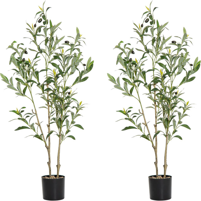 Artificial Olive Tree 3.2ft Tall with Natural Wood Trunk and Lifelike Fruits,Artificial Tree Faux Silk Plant for Home Office Decor Indoor Faux Tree-Set of 2