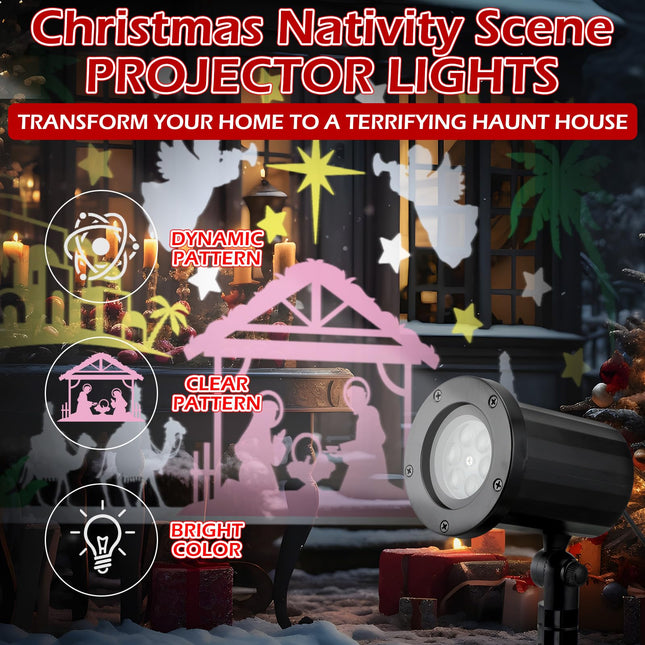 Christmas Nativity Scene Projector Lights Outdoor Waterproof Christian Holy Rotating Projector Yard Stake Lights for Xmas Holiday Winter Home Yard Garden Outdoor Indoor Decoration