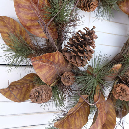 22" Artificial Christmas Wreaths, Winter Magnolia Leaf Large Pine Cones and Pine Needle Wreaths, Interior and Exterior Decor Front Door Window Decorations