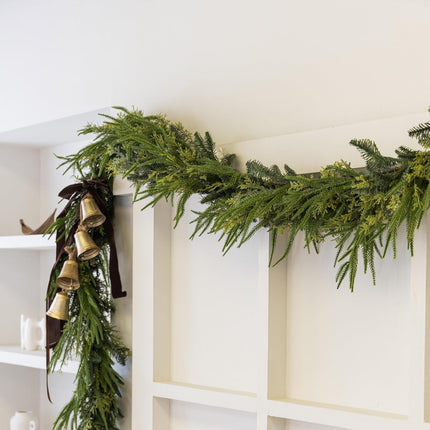 9ft Handmade Christmas Garland,Artificial Cypress Cedar Pine Needles Greenery Seasonal Garland for Christmas TV Cabinet Winter Holiday Indoor Outdoor Decoration