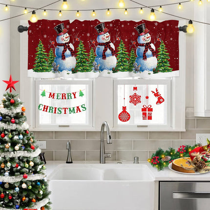 Christmas Valance for Window - Snowman Toppers Curtain Valance Rod Pocket Xmas Tree Bird Falling Snowflake Dreamlike Red Window Treatment for Living Room/ Bedroom/ Farmhouse, 52" W x 18" L, 1 Panel
