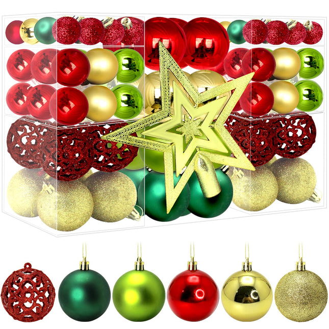 101pcs Christmas Ball Ornaments Set, Shatterproof Christmas Decorations Set with Reusable Hand-held Package for Xmas Tree Decor Holiday Wedding Party Holiday Indoor Decor (Gold&Red&Green)