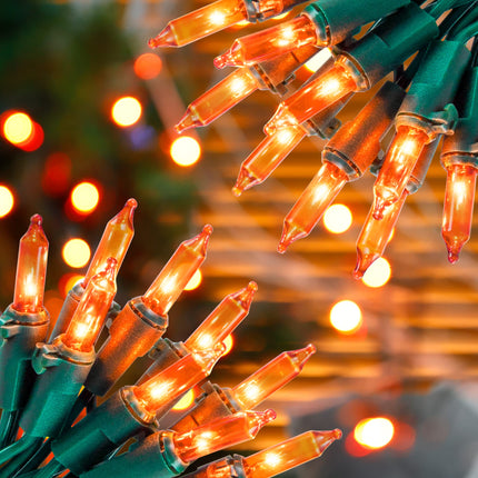 Hopolon Orange Halloween Lights, 2PACK 13ft 50 Orange Lights String,120V UL Orange String Lights, Plug in Green Wire Fall Lights Waterproof for Spooky Thanksgiving Party Decor(2pcs Orange)