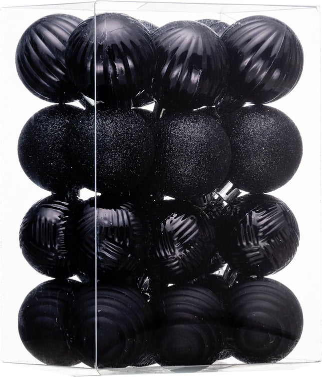 Valery Madelyn 1.6" Christmas Ornaments Tree Decorations for Fall Halloween Decor, 24ct Black Shatterproof Christmas Ball Ornament Set, Hanging Ornament Bulk for Xmas Holiday Party Decor