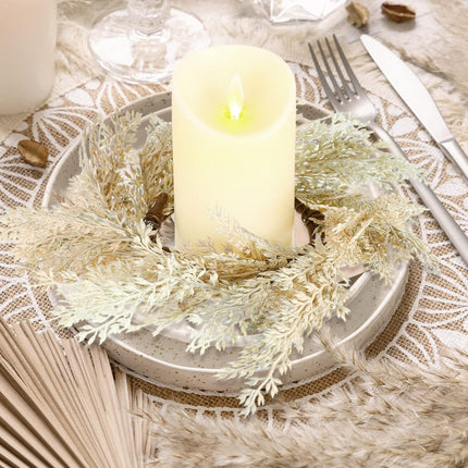 Panelee 4 Pcs Pampas Grass Candle Rings Wreath Faux Pampas Grass Candleholders 3.9 Inch Small Boho Wreath Artificial Greenery Candle Rings for Wedding Home Decor Fall Tabletop Farmhouse Decor