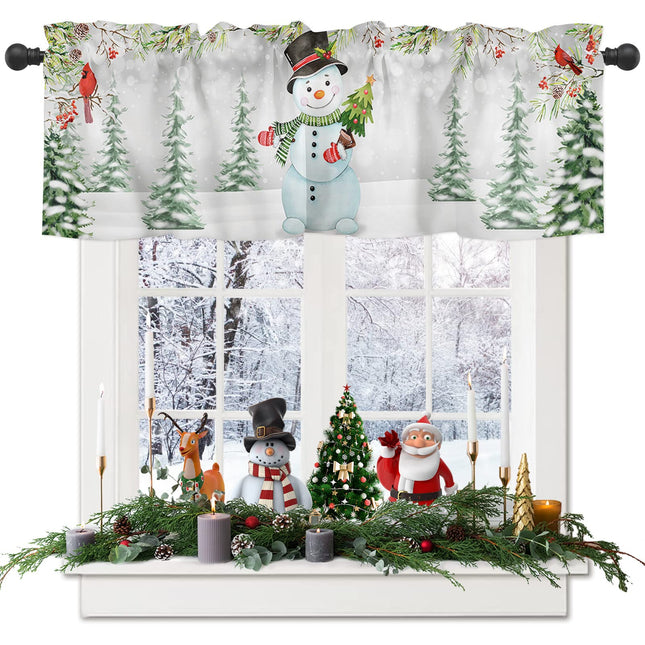 Christmas Snowman Valances Windows Curtain Red Cardinal Bird Christmas Tree Kitchen Curtains Valances Rod Pocket Short Topper Curtains for Winter Holiday Christmas Decorations 1 Panel,54 by 18 inches