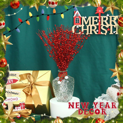 10 Pack Artificial Glitter Berry Stem 15'' Fake Christmas Picks Red Ornaments for Christmas Tree Decorative Bead Sticks Glittery Twigs for Vase Year Wedding DIY Garland Wreath Home Decor