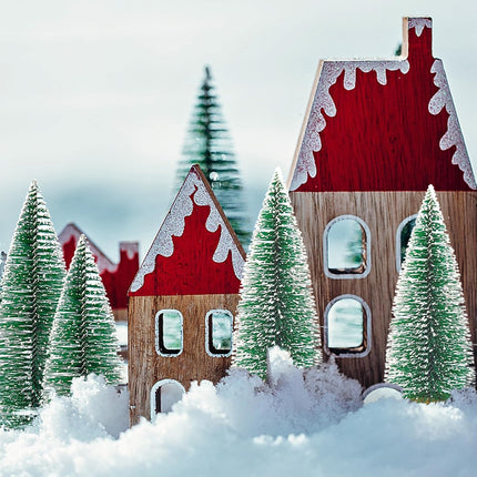 6 Pcs Mini Christmas Trees Bottle Brush Trees, Miniature Pine Christmas Tree Tabletop Mini Snow Frost Trees with Wooden Base for Christmas Holiday Decorations