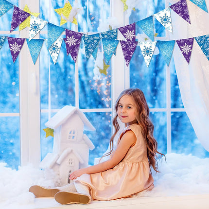 Hestya 49 ft Snowflakes Frozen Party Banner Winter Snow Pennant Banner Snow Paper Triangle Flags Banner Snowflake Garland Banner for Snowflake Wedding Christmas Birthday Party Decoration Supplies