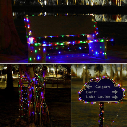 Solar String Lights Outdoor Decorative, 2 Packs 33Ft 100 Led Copper Wire Waterproof Outdoor Fairy String Lights Solar Powered with 8 Mode for Garden, Outdoor, Patio, Yard, Tree, Wedding(Multi)