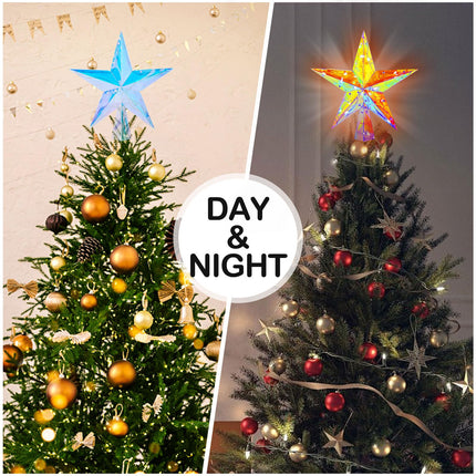 Christmas Tree Star Topper 11.8" PET Christmas Tree Topper Lighted with Remote Multicolour 20LED Lighted Treetop Decorate for Xmas Decorations Ornaments Holiday Party Indoor Decor