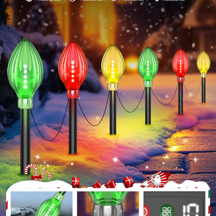 12 Pack Jumbo C9 Christmas Lights Outdoor, 44 Ft Extra Long String Lights Christmas Decorations Outdoor, 60 LED Solar Christmas Lights 2 Charging Ways Waterproof Outdoor Decoration for Pathway Yard