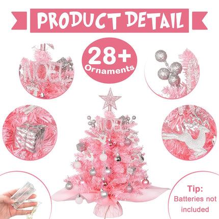 20in Mini Christmas Tree with LED Light Desktop Christmas Tree Artificial Christmas Tree with Stars Topper Small Christmas Tree Decoration for Home,Office,Wedding Party