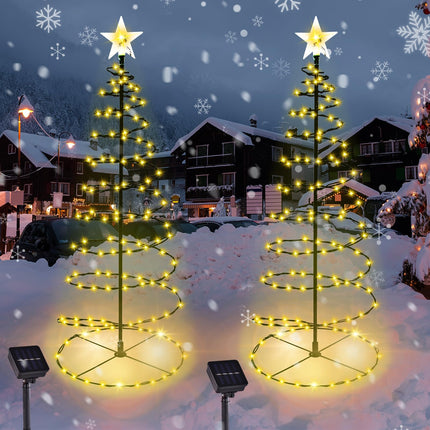 d 2 Pack Spiral Solar Christmas Tree Lights, 32'' Outdoor Christmas Decorations, 8 Modes Solar Pathway Lights, Waterpoof Light up Prelit Xmas Tree for GardenPatio Yard Walkway Driveway