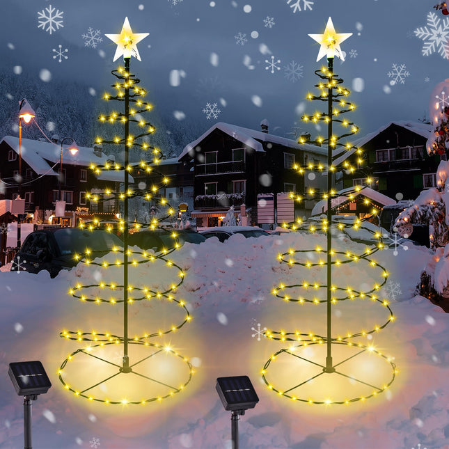d 2 Pack Spiral Solar Christmas Tree Lights, 32'' Outdoor Christmas Decorations, 8 Modes Solar Pathway Lights, Waterpoof Light up Prelit Xmas Tree for GardenPatio Yard Walkway Driveway