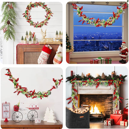 6.6FT Prelit Christmas Garland with 20 LED Lights Battery Operated Christmas Garland with Pine Cone Red Berries Lighted Christmas Garland Decoration for Mantle Stairs Fireplace