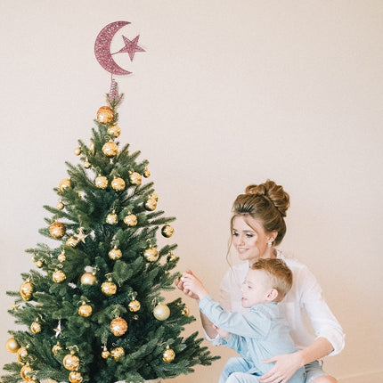 ABOOFAN Christmas Tree Topper Moon and Star Tree Topper Glitter Star Tree Topper Christmas Tree Decorations for Holiday Wedding Birthday Christmas Table Ornaments