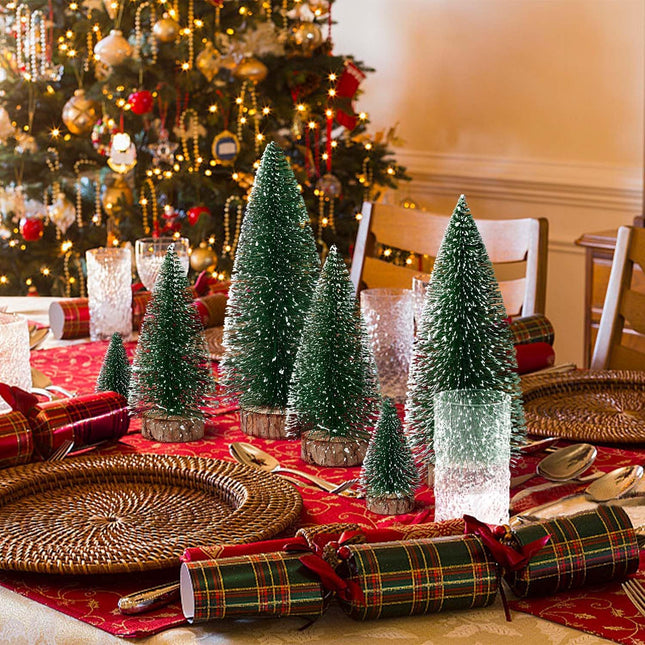 hatisan 6pcs Mini Christmas Trees Decorations - Small Bottle Brush Trees, Artificial Tabletop Christmas Tree for Indoor Outdoor Home Room Party