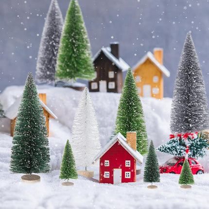 32 Pcs Artificial Mini Christmas Trees 1.4-7.9 Inch Sisal Bottle Brush Trees with Wooden Base Plastic Small Christmas Tree Miniature Pine Tree for Christmas Party Decoration Table Craft Decor