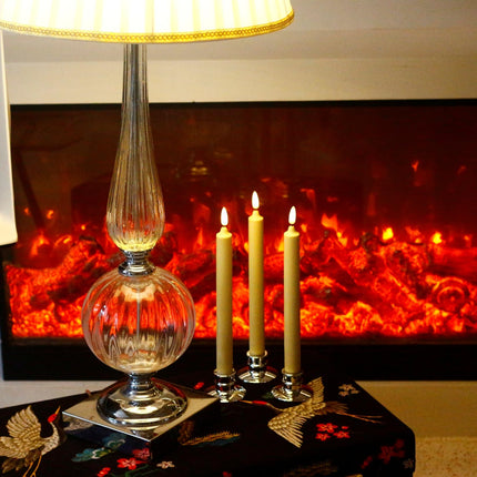 Set of 6 Flameless Ivory Wax Windows Candles with 12 AA Batteries(Include, Run More Than 400 Hours) and 6 Sliver Candlesticks.10 Inch, Flickering Battery Operated LED Candle Lights, Remote/Timer