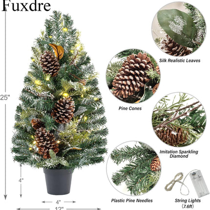 25 Inch Pre-lit Tabletop Christmas Tree, Artificial Mini Christmas Tree with String Lights, Tabletop Small Xmas Tree Perfect Christmas Decoration for Indoor, Living Room, Desktop