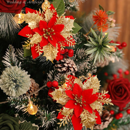 Christmas Artificial Flowers Poinsettia Christmas Flower Mix Silk Flowers Fake Roses with Stems for DIY Table Centerpieces Christmas Tree Xmas Wreath Holiday Home Party Decor