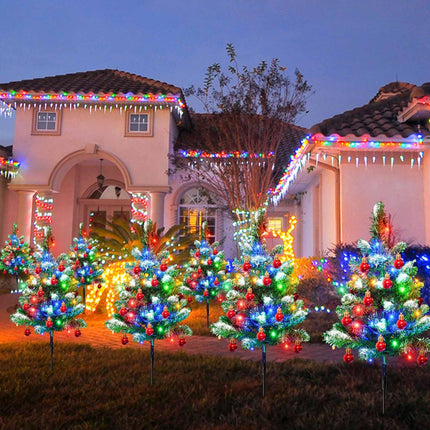 Homeleo d 4 Packs Solar White Christmas Tree Outdoor, Waterproof 80 LED Xmas Pathway Lights, Small Prelit Snowflake Christmas Tree with Red Ball Ornaments for Christmas Decorations Outdoor Yard