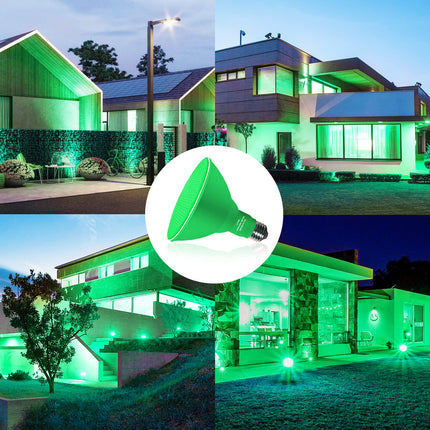 4 Pack PAR38 Green Flood Lights Outdoor,Dimmable Flood Green Light Bulb,20W(Equivalent to 200W),E26 Base Green LED Light,Christmas Light Bulbs,Outdoor Porch,Holiday Lighting,Flood Light Bulb