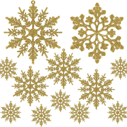 Plastic Christmas Glitter Snowflake Ornaments Christmas Tree Decorations, Gold Plastic Snowflake Ornaments for Winter Wonderland Christmas Party Decorations