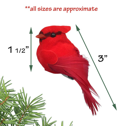 BANBERRY DESIGNS Cardinal Clip-On Christmas Ornaments - Decorations - Red Velvet & Feathers - Set of 10 Pieces - Each Bird is 3" Long