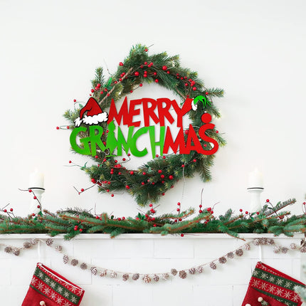 Grinch Christmas Decorations Merry Grinchmas Wooden Door Hanging Sign for Outdoor Indoor Wall Tree Ornaments Xmas Holiday Party Supplies
