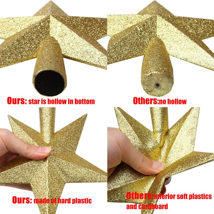 Aneco 2 Pack Glittered Christmas Tree Topper Star Treetop for Small Christmas Tree Decoration or Home Decor, Hard Plastic, 4 inches