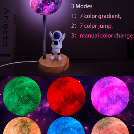 WLHONG Moon Lamp for Kids,Space Buddy Lights with 7 Color Astronaut Night Light,USB Powered and Button Control 3D Moon Table Lamp,Perfect for Bedroom,Nursery and Space-Themed Parties (Galaxy)