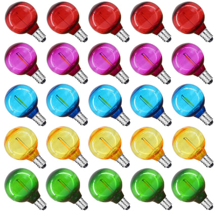 G40 LED Replacement Light Bulbs E12 Shatterproof Globe Bulbs 1W String Light Bulbs 1.5 Inch Dimmable Light Bulbs (25 Pack, Multi-Colored)