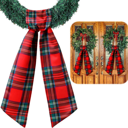 2 Pcs Wreath Sash for Front Door Wreath Sash Wreath Accessories for Embroidery Monogram Outdoor Indoor Party Yard Doorway 4.5 W x 56 L(Red,Plaid)