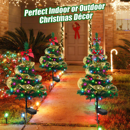 Libima 4 Pcs 30 Inch Solar Christmas Tree Lights Outdoor Waterproof 80 Led Solar Stake Lights Xmas Tree Garden Decor with 4 Bows 100 Artificial Berries and Ribbon for Holiday Party Yard Patio Pathway