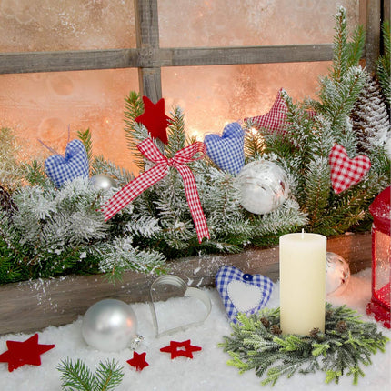 4 pcs Artificial Frosted Cedar and Pine Cone Candle Rings Christmas Candle Holder Rings Faux Cedar Twigs Wreath Mini Window Wreaths 11.8" Wide for Christmas Holiday Winter Season Decoration