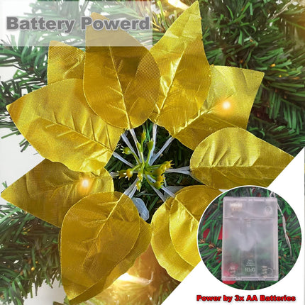 9ft Lighted Christmas Garland Artificial Pine Garland with 30 LEDs 6 Flowers and 30 Ball Ornaments Mantle Garland Greenery Garland for Christmas Holiday Party Wedding Home Decor (Gold)