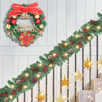 ZIFTY 9FT Christmas Garland with 50LED String Lights Battery Timer Operated Pre-lit Garland Christmas Decoration Greenery Pine Garland Xmas Mantle Garland for Fireplace Holiday Home Indoor Outdoor