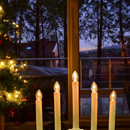 SUNSGNE 5 Light Christmas Electric Window Candles, Electric Christmas Candles with 6 C7 Clear Bulbs (1 Spare), Electric Candle Lamps with 3ft Wire, E12 Candelabra Base, Pack of 1