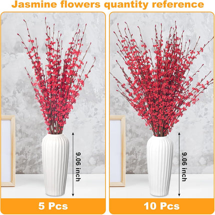 Wootkey10 Pcs 29.5" Long Jasmine Christmas Flowers Artificial Red Flowers Fake Christmas Picks for DIY Wreath Wedding Home Office Table Centerpieces Restaurant Vase Decorations