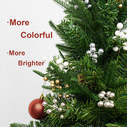32 Pack Christmas Picks Artificial Christmas Tree Berries 6.5 Inch Holly Berry Stems for Winter Xmas Holiday DIY Ornaments（White）