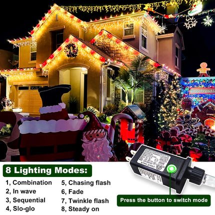 Icicle Christmas Lights Outdoor, 132ft 1280 LED Icicle Lights for Outside, Plug in Twinkle Lights Indoor with 8 Modes Timer Waterproof for House Holiday Decor Wedding Christmas Decorations, Warm White