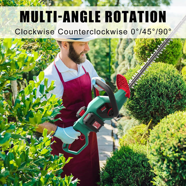 HYPERECHO Cordless Hedge Trimmer 40V MAX 24-Inch 1" Cutting Capacity Cordless Shrub Trimmer Electric Hedge Trimmer Brushless Motor (2.0Ah Battery*2&Charger Included)