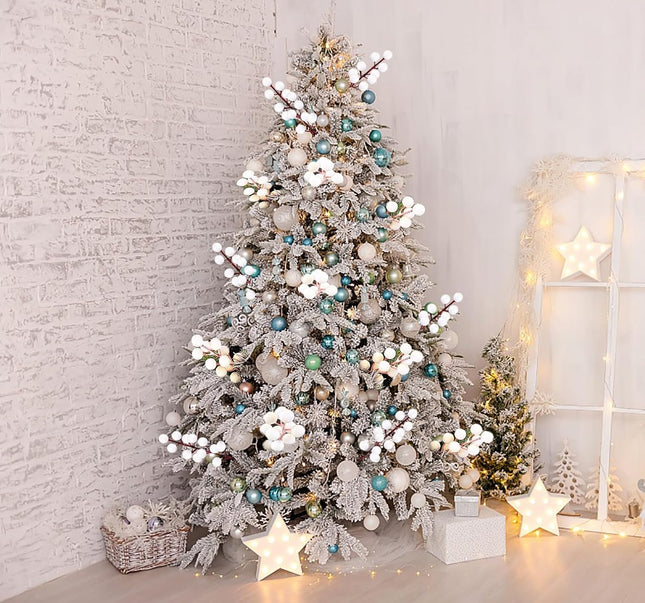 32 Pack Christmas Tree Decoration, 8 Inch Artificial White Berry Stems Christmas Picks Filler for Tree, Holly Berries Christmas Tree Ornaments Xmas Holiday Decor